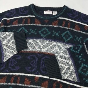 Vintage Windridge Men's XL Knit Grandpa Sweater Long‎ Sleeve Geometric Aztec